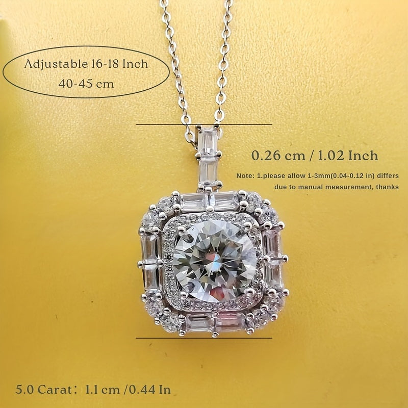 Sterling Silver 5 Carat Moissanite Pendant Necklace for Women