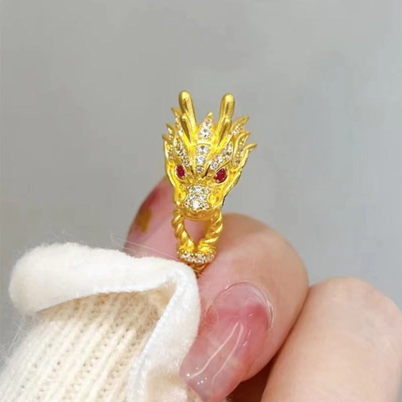 Vintage Dragon Head Ring in Sterling Silver with Synthetic Stone for Men and Women