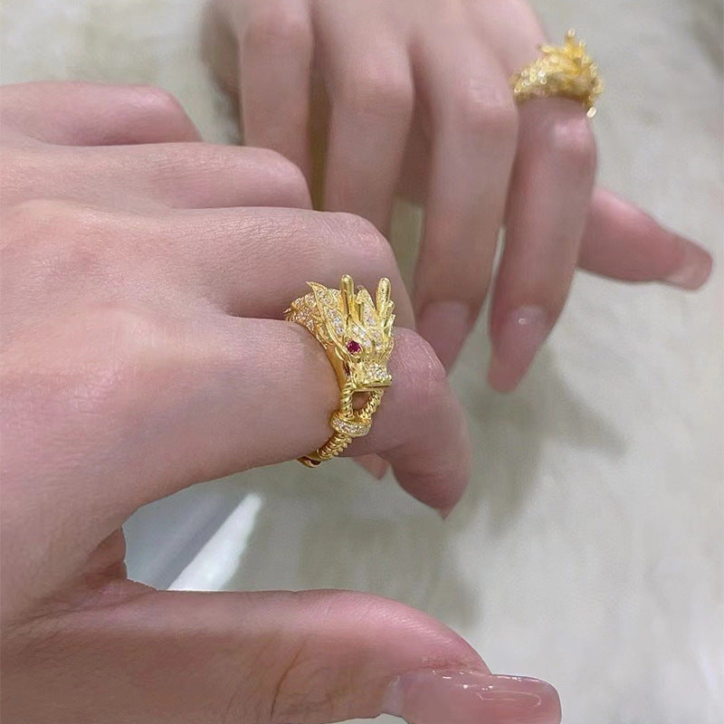 Vintage Dragon Head Ring in Sterling Silver with Synthetic Stone for Men and Women