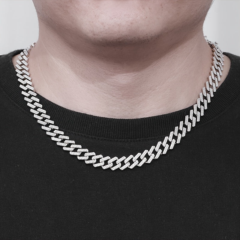 Men's Sterling Silver Necklace with Zirconia Stones Hip Hop Style Jewelry