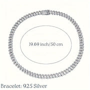 Men's Sterling Silver Necklace with Zirconia Stones Hip Hop Style Jewelry