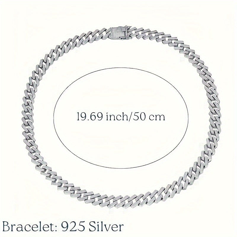 Men's Sterling Silver Necklace with Zirconia Stones Hip Hop Style Jewelry