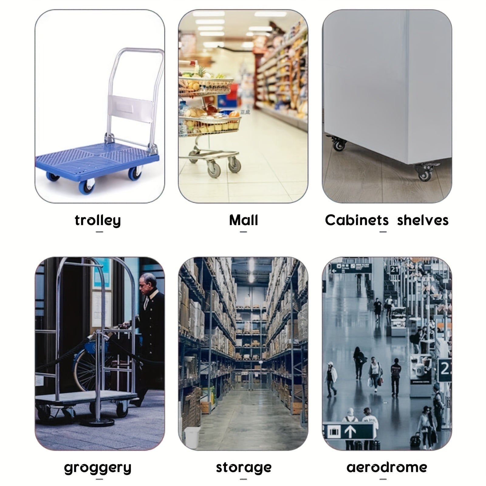 Set of Four Heavy-Duty Swivel Caster Wheels with Polished Finish for Furniture and Commercial Use