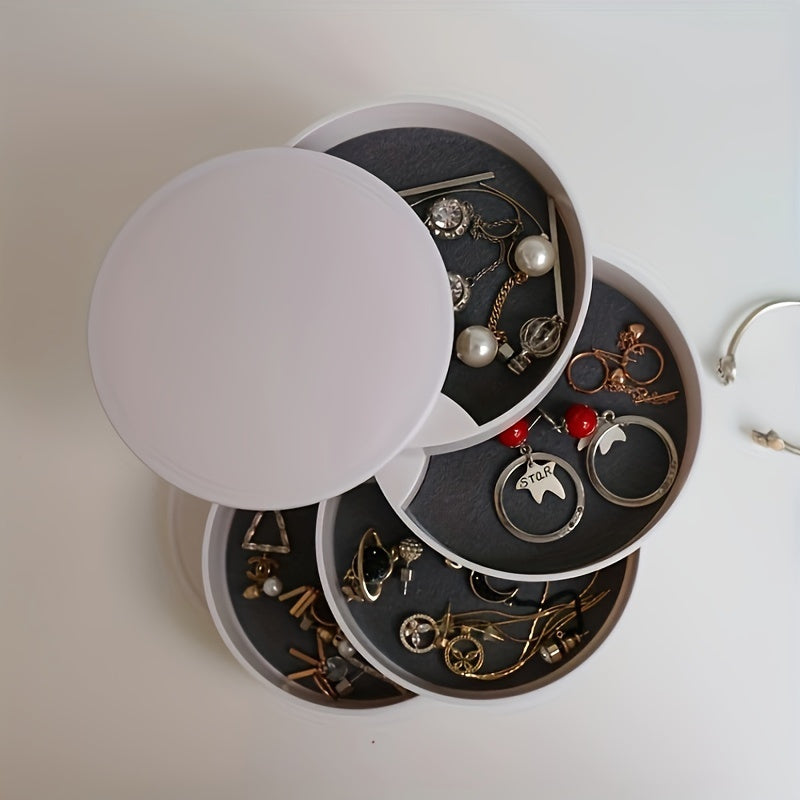 Пластиковая коробка-органайзер для украшений с вращающейся многоуровневой конструкцией и крышкой для хранения аксессуаров и косметики