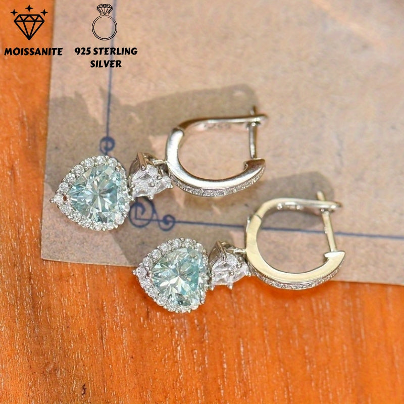 Light Blue Heart-Shaped Moissanite Earrings for Women 1ct Sterling Silver Drop Jewelry