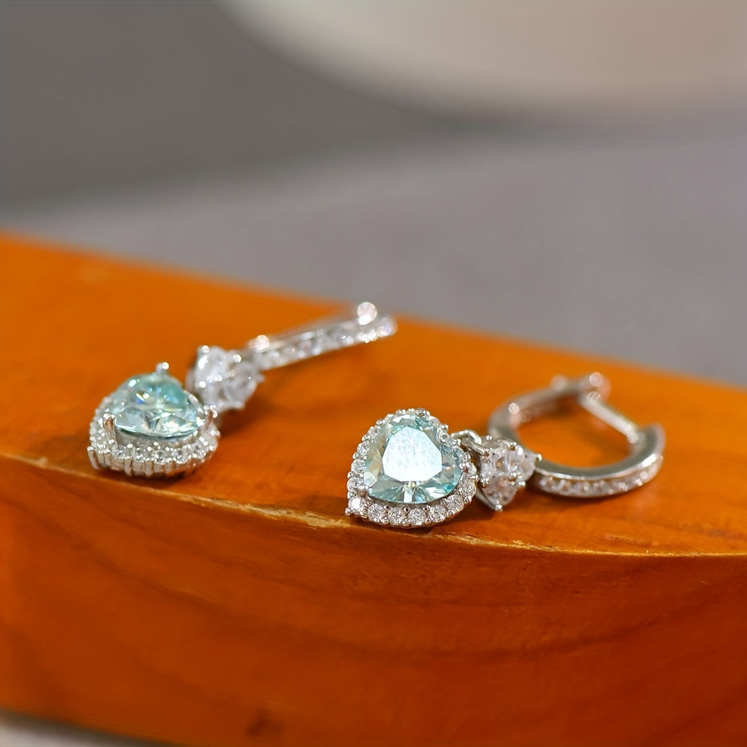 Light Blue Heart-Shaped Moissanite Earrings for Women 1ct Sterling Silver Drop Jewelry