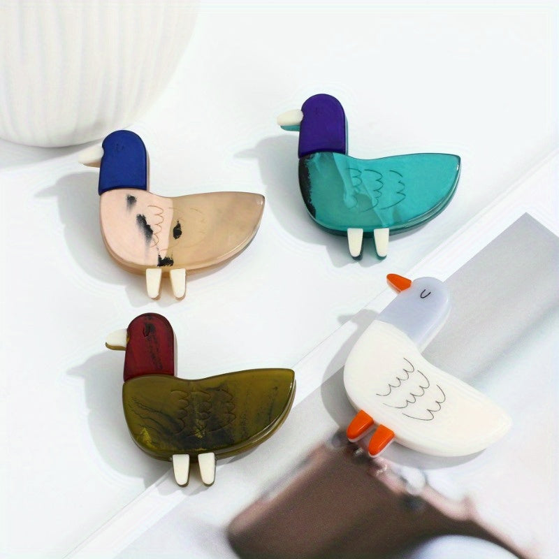 Animal-Shaped Acrylic Duckling Brooch Pin with Color Block Design for Clothing
