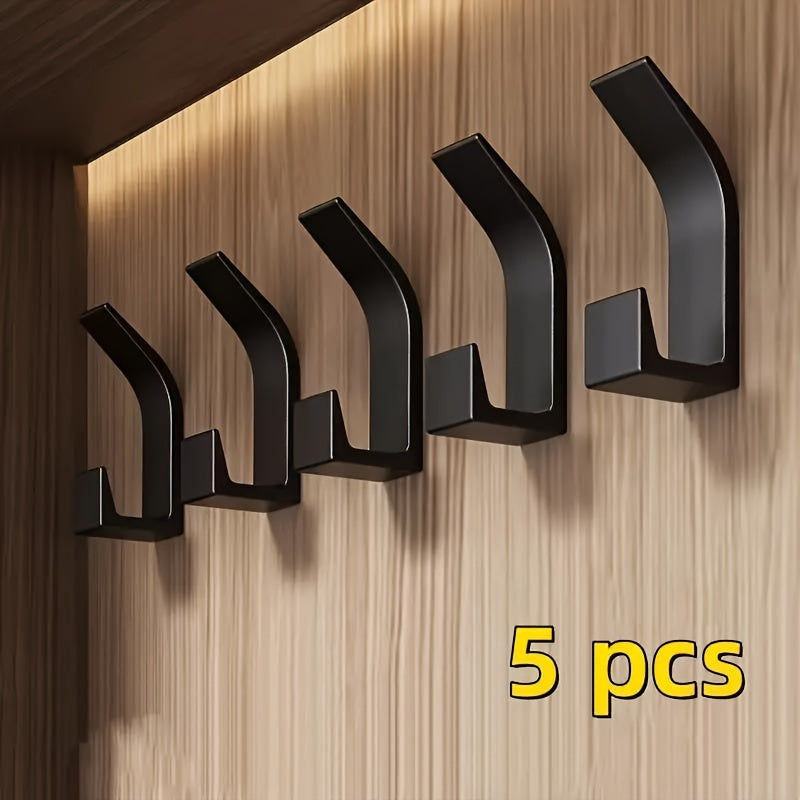 Black Wall Hooks Set 5 Dual Adhesive Mount No Drilling for Bathroom Bedroom Home Organization