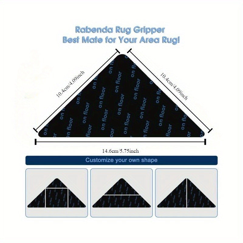 4 Reusable Washable Rug Gripper Pads Anti-Slip Floor Safe for Hardwood Tile