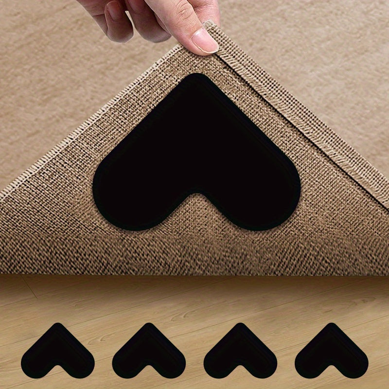 Heart-Shaped Carpet Stickers Set of 4 Anti-Slip Floor Mat Pads Reusable