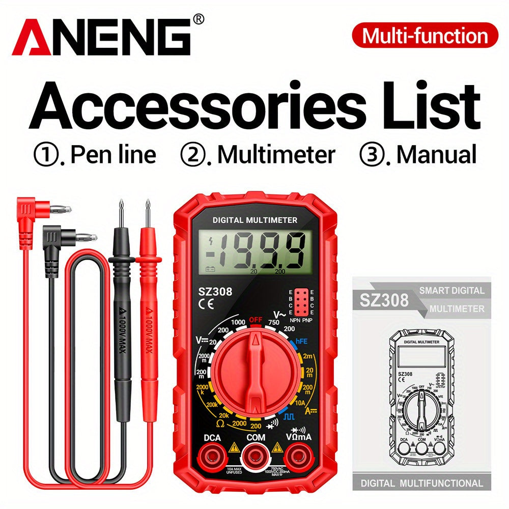 Digital Multimeter 1999 Counts AC/DC Voltage Current Tester with Square Wave and HFE Triode