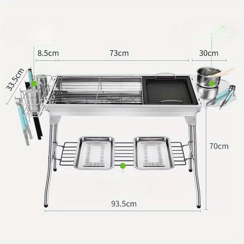Large Stainless Steel Barbecue Grill for Camping and Outdoor Use Folding Design