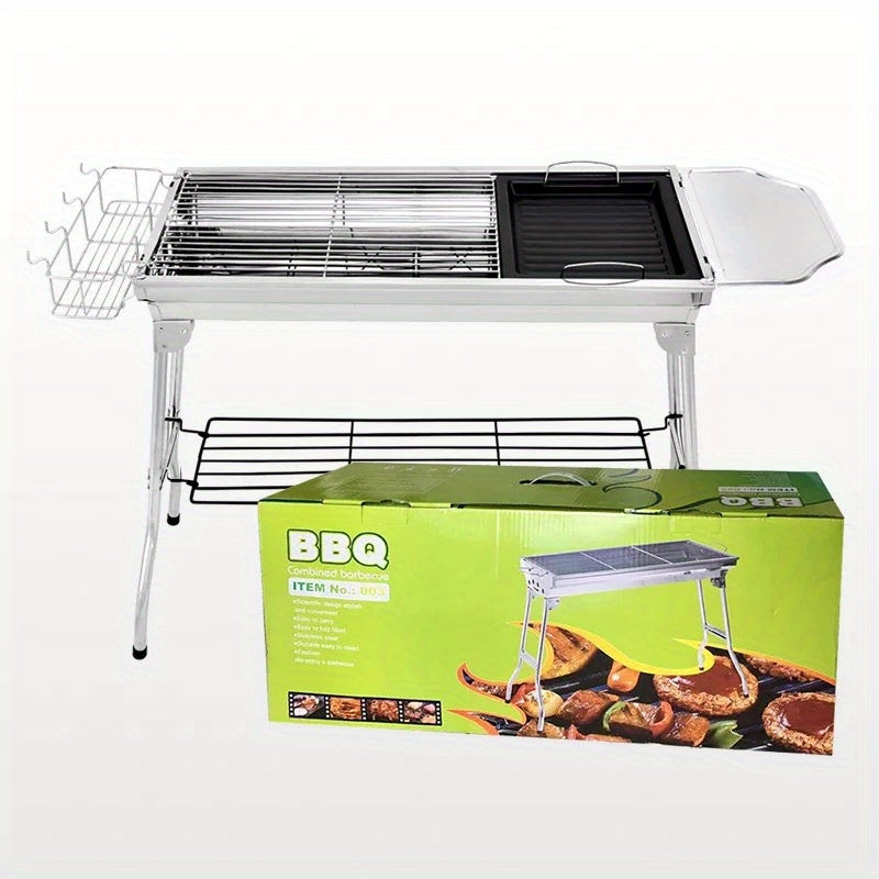 Large Stainless Steel Barbecue Grill for Camping and Outdoor Use Folding Design