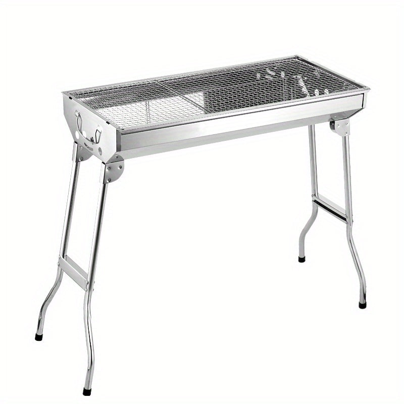 Large Stainless Steel Barbecue Grill for Camping and Outdoor Use Folding Design