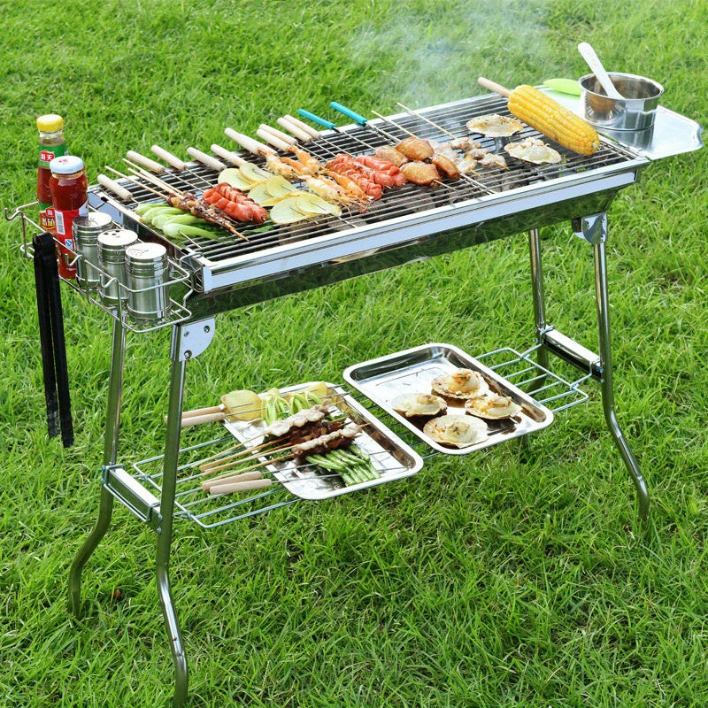Large Stainless Steel Barbecue Grill for Camping and Outdoor Use Folding Design