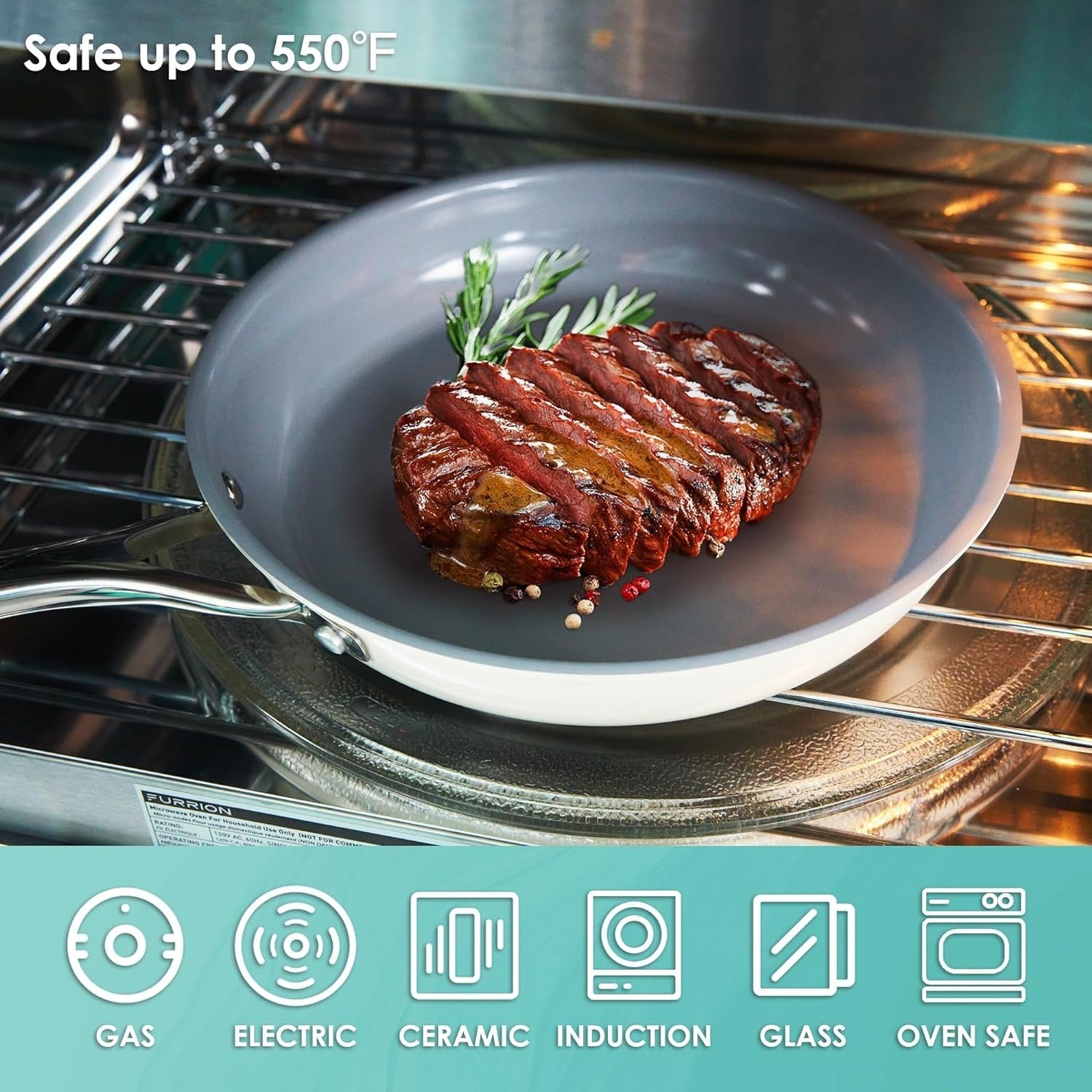 Stainless Steel Ceramic Nonstick Frying Pan 25.4cm Oven Safe Dishwasher Safe