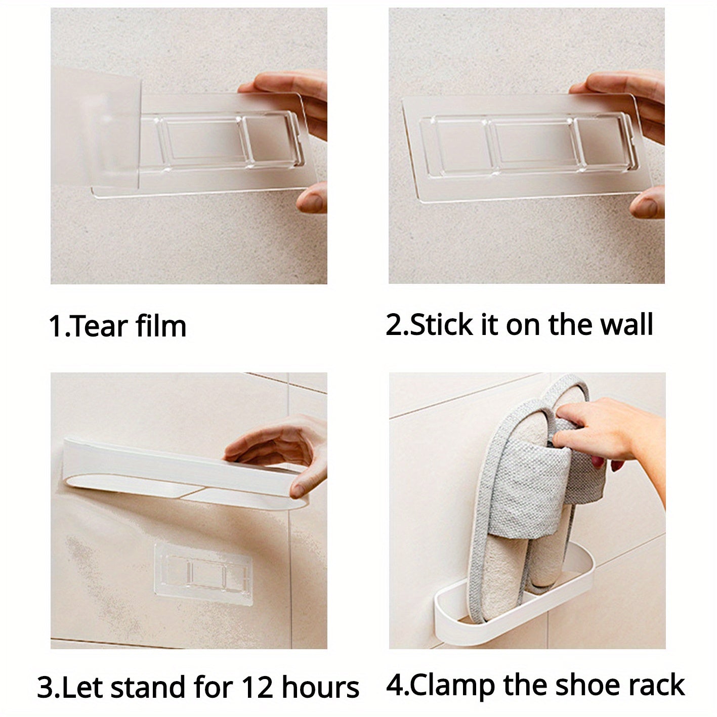 Devorga o'rnatiladigan hammom poyabzal tokchasi, pichoqsiz o'rnatish bilan, uy hammomida poyabzallarni qulay saqlash uchun. Hammom poyabzallarini va boshqa narsalarni tartibga solish va saqlash uchun ideal.