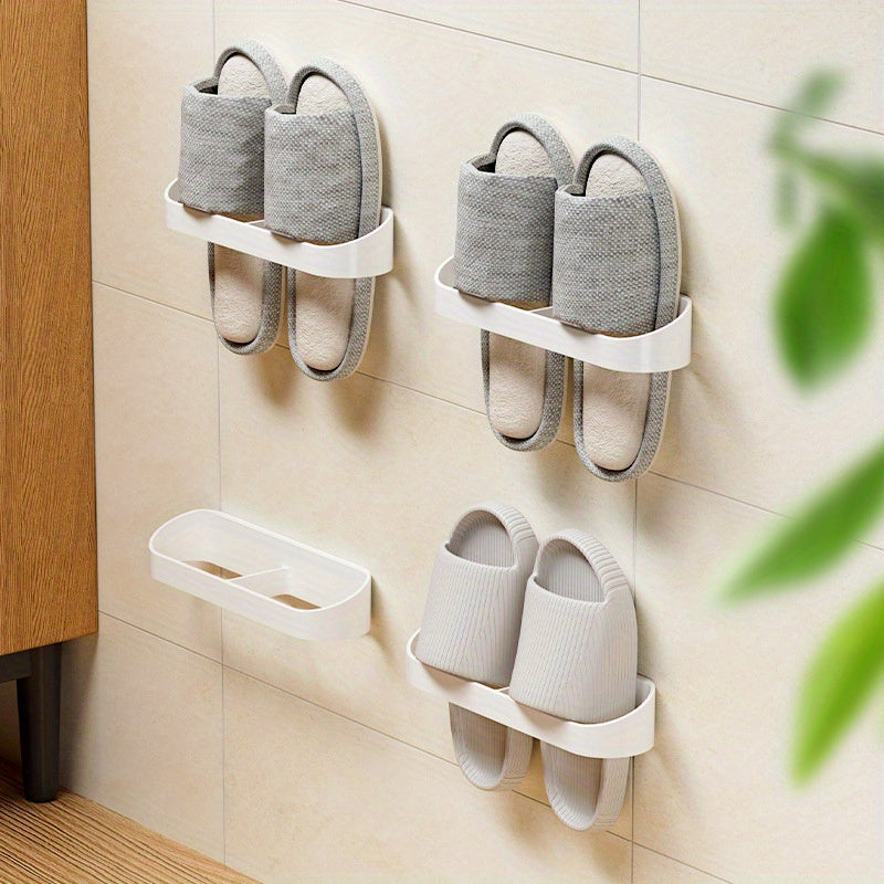 Wall-Mounted Bathroom Slipper Rack with Perforation-Free Installation for Shoe Storage