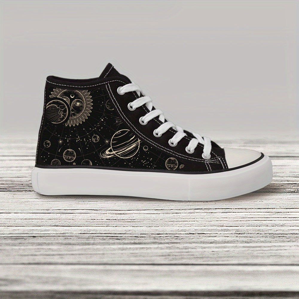 Women's Black and White Canvas Casual Skate Sneakers with Lace-Up Style