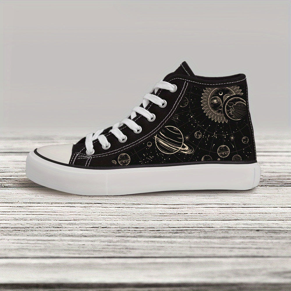 Women's Black and White Canvas Casual Skate Sneakers with Lace-Up Style