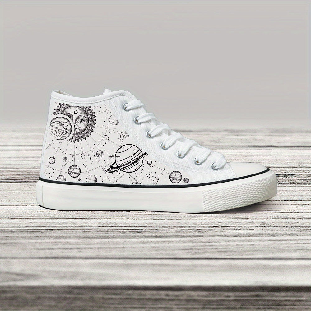 Women's Black and White Canvas Casual Skate Sneakers with Lace-Up Style