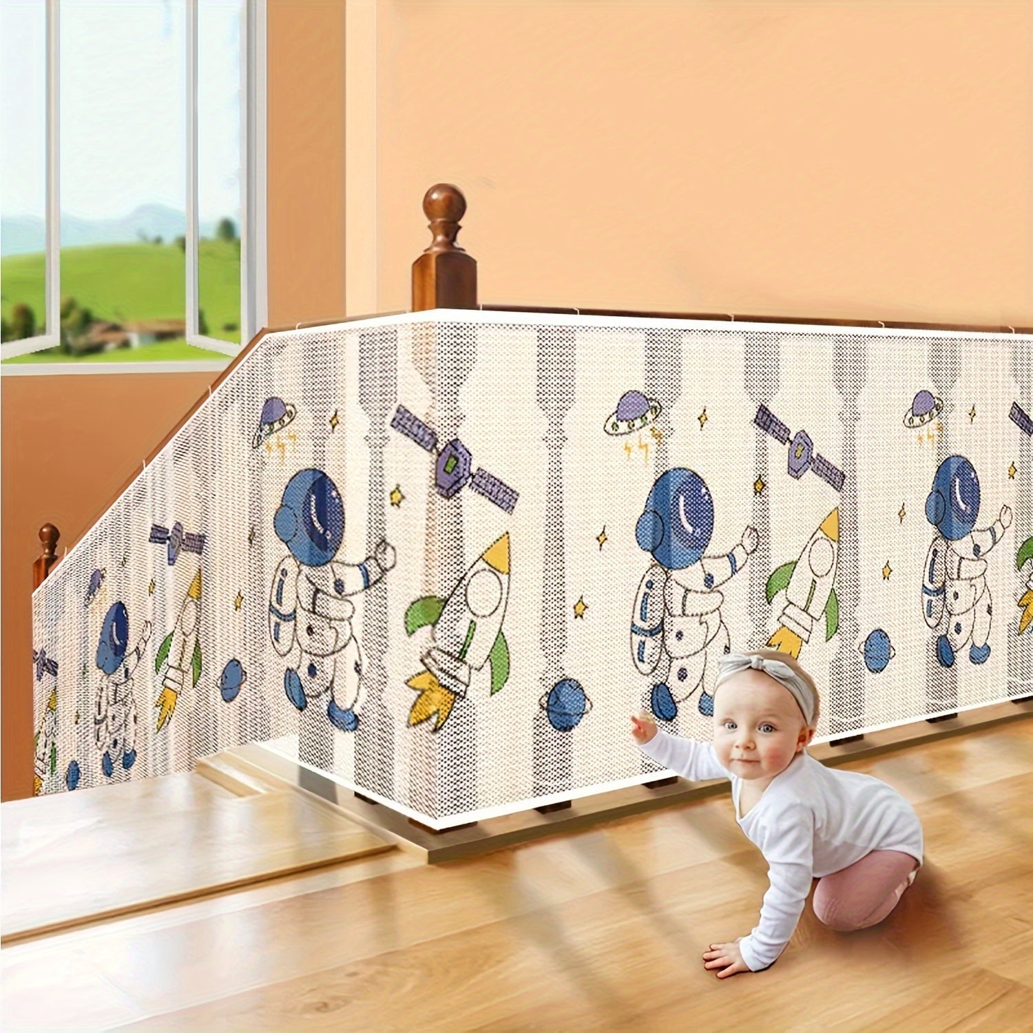 Safety Railing Net for Stair and Balcony Polyester Fiber Cartoon Print Child Guard