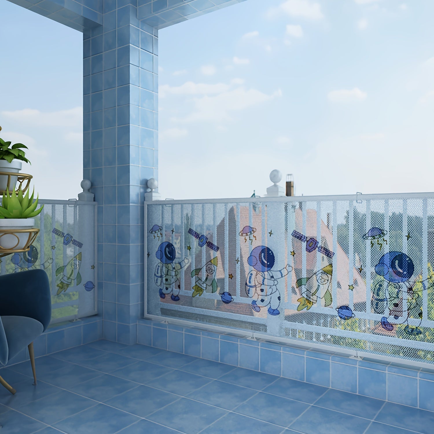 Safety Railing Net for Stair and Balcony Polyester Fiber Cartoon Print Child Guard