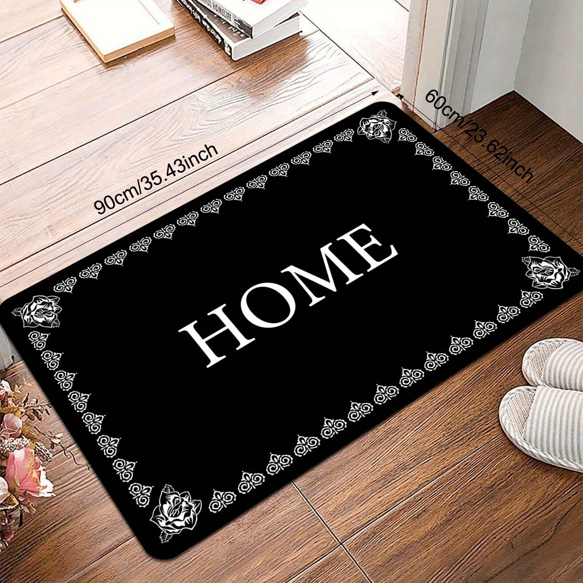 Vintage Rose Pattern Welcome Home Doormat - Polyester Non-Slip, Dog'ga chidamli, Yengil, Faqat quruq tozalash - Oshxona, Yo'l, Kir yuvish, Yotoqxona uchun to'rtburchakli pol mat - Rojdestvo, Halloween, Thanksgiving, Bitiruv, Mehnat kuni uchun mukammal