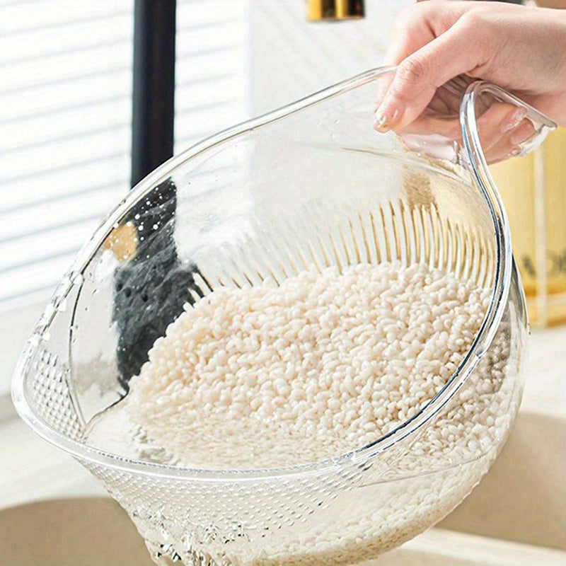 Plastic Rice Washing Bowl with Draining Holes and Fruit Basket, Clear