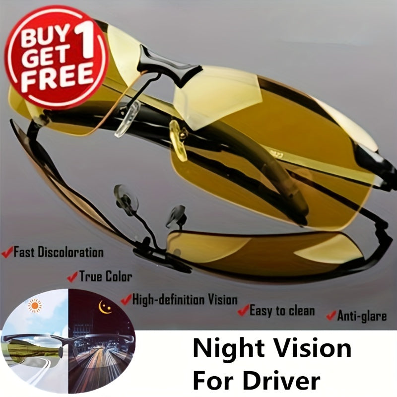 Unisex Night Vision Driving Glasses Rectangular Half Frame AC Lens PC Frame