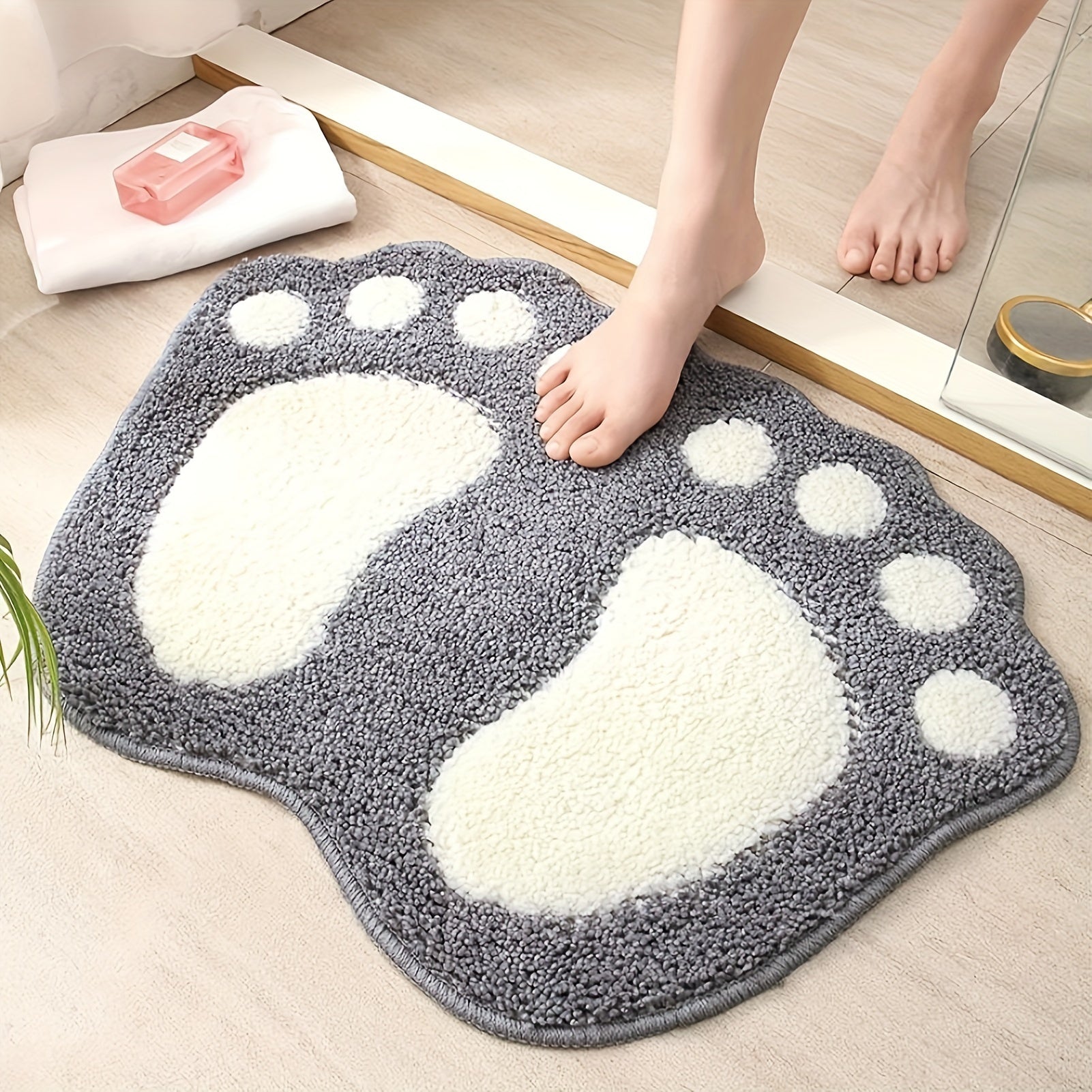 Microfiber Bath Mat Non-Slip Footprint Design for Bathroom Shower Kitchen