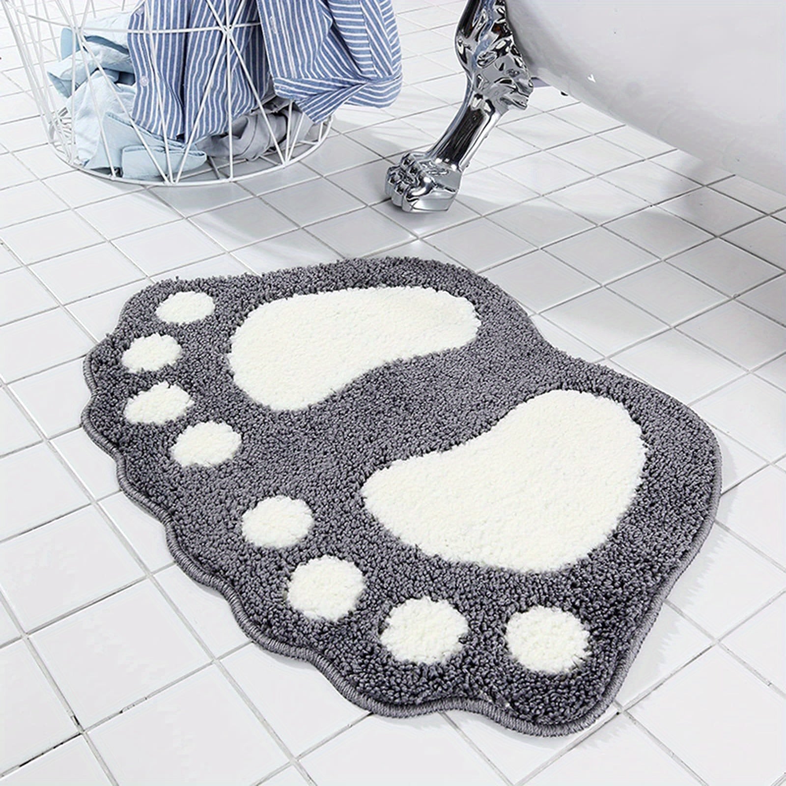 Microfiber Bath Mat Non-Slip Footprint Design for Bathroom Shower Kitchen