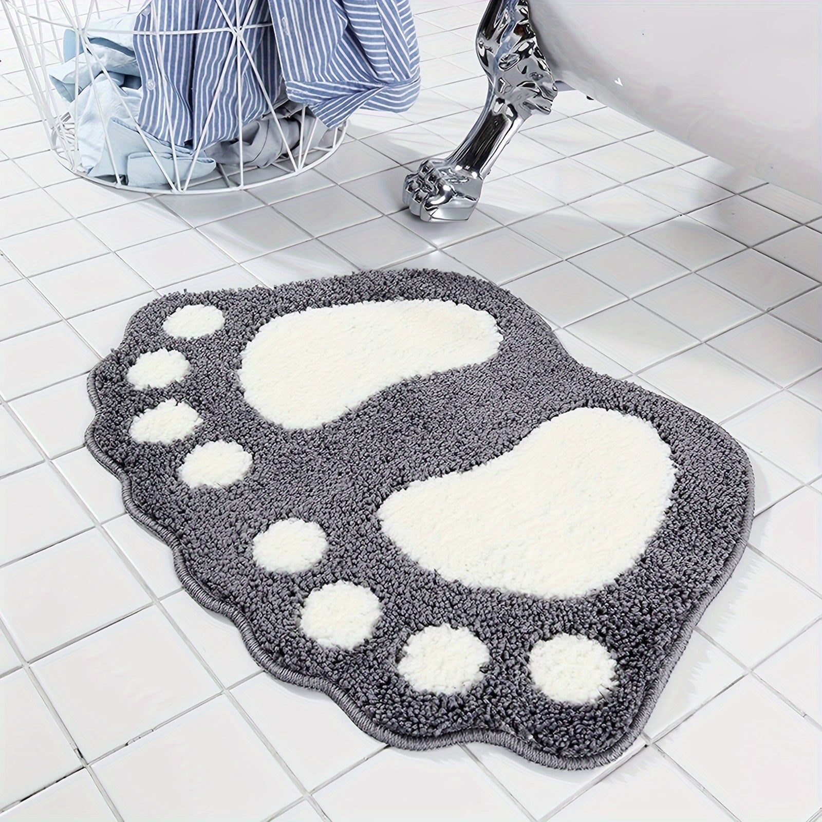 Microfiber Bath Mat Non-Slip Footprint Design for Bathroom Shower Kitchen