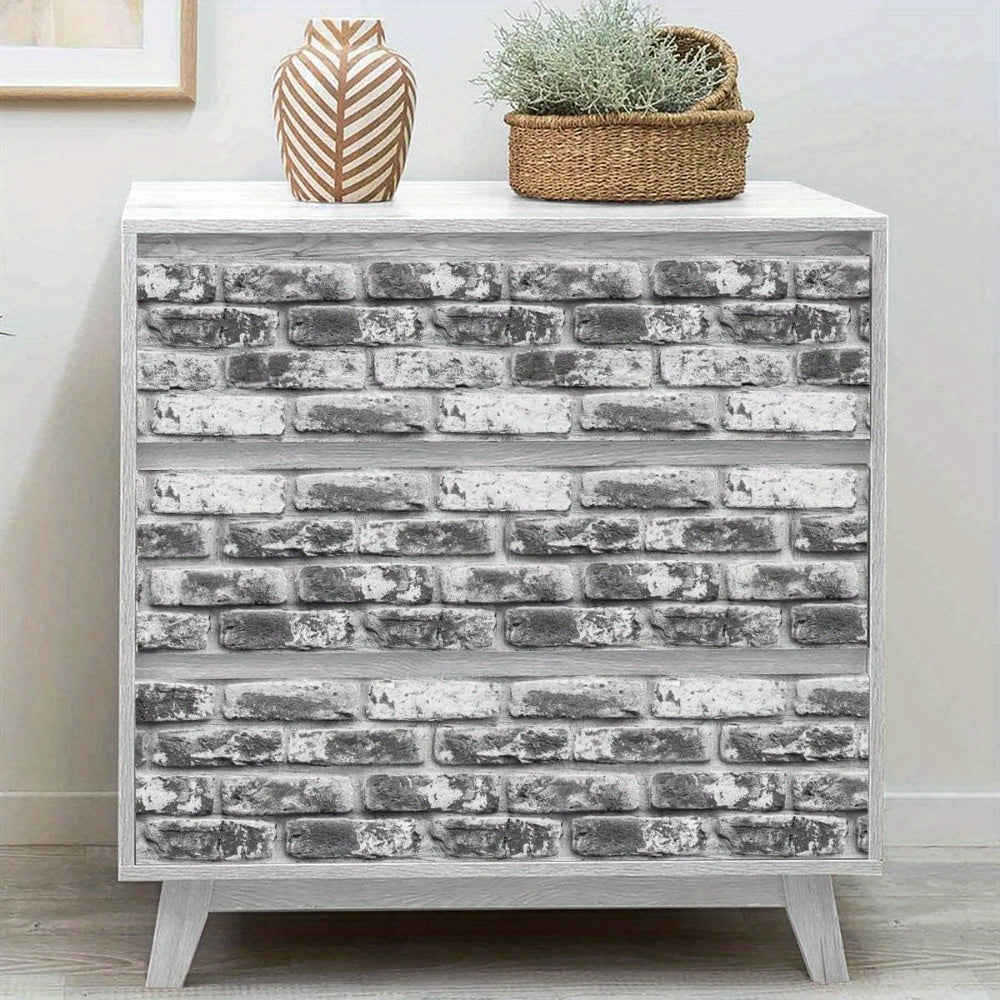 Gray Brick Wallpaper Roll Self-Adhesive Vinyl Contact Paper for Kitchen Bedroom Countertops