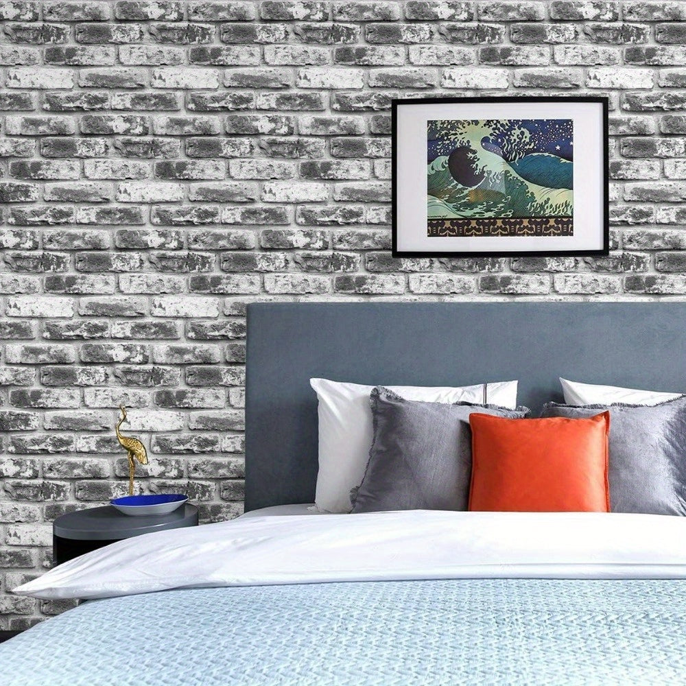 Gray Brick Wallpaper Roll Self-Adhesive Vinyl Contact Paper for Kitchen Bedroom Countertops