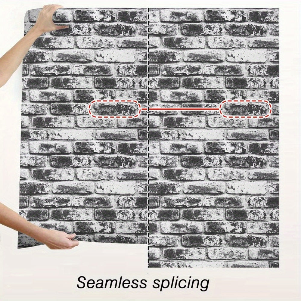 Gray Brick Wallpaper Roll Self-Adhesive Vinyl Contact Paper for Kitchen Bedroom Countertops