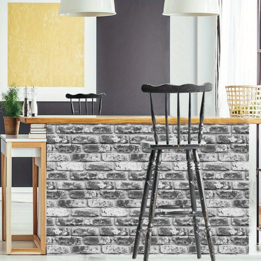 Gray Brick Wallpaper Roll Self-Adhesive Vinyl Contact Paper for Kitchen Bedroom Countertops