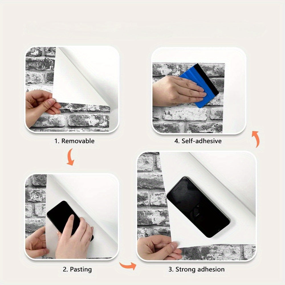 Gray Brick Wallpaper Roll Self-Adhesive Vinyl Contact Paper for Kitchen Bedroom Countertops