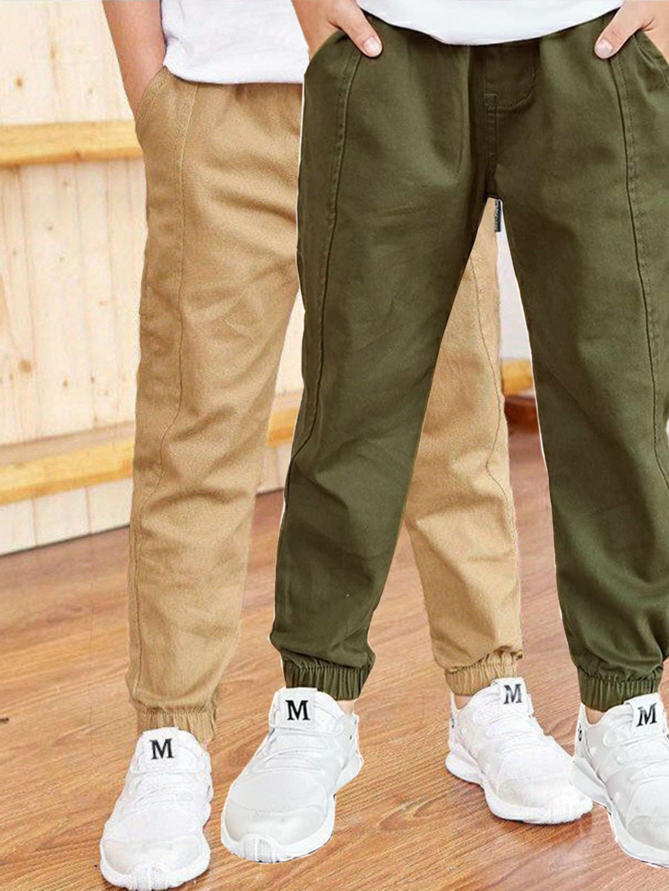 Kids Boys Cotton Cargo Pants Set 2 Pack Casual Solid Color All-Season