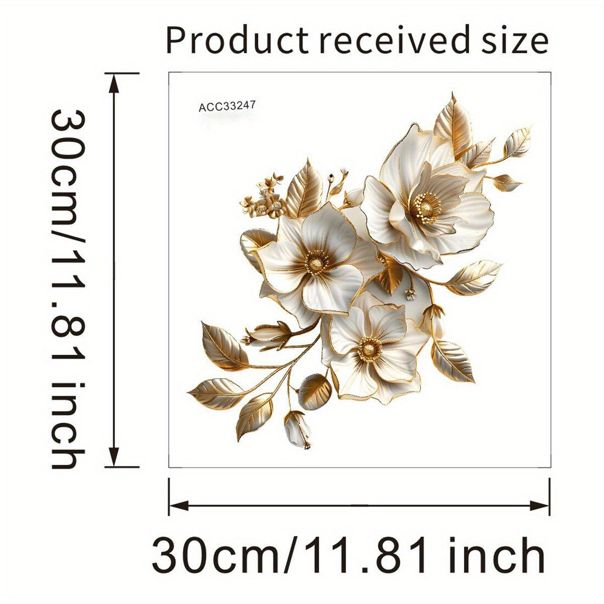 Decal de tapa de inodoro floral con acabado mate, acento en oro, hojas, autoadhesivo, decoración de baño en cerámica