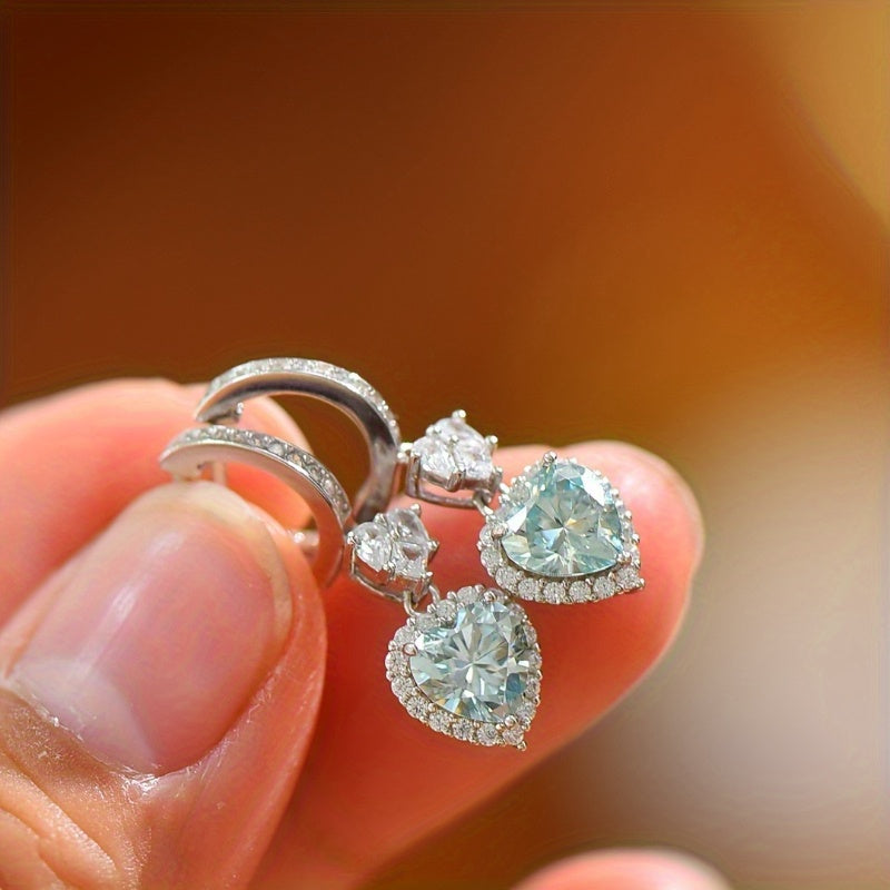 Heart-Shaped Blue Moissanite Earrings 1 Carat Sterling Silver Valentine Gift