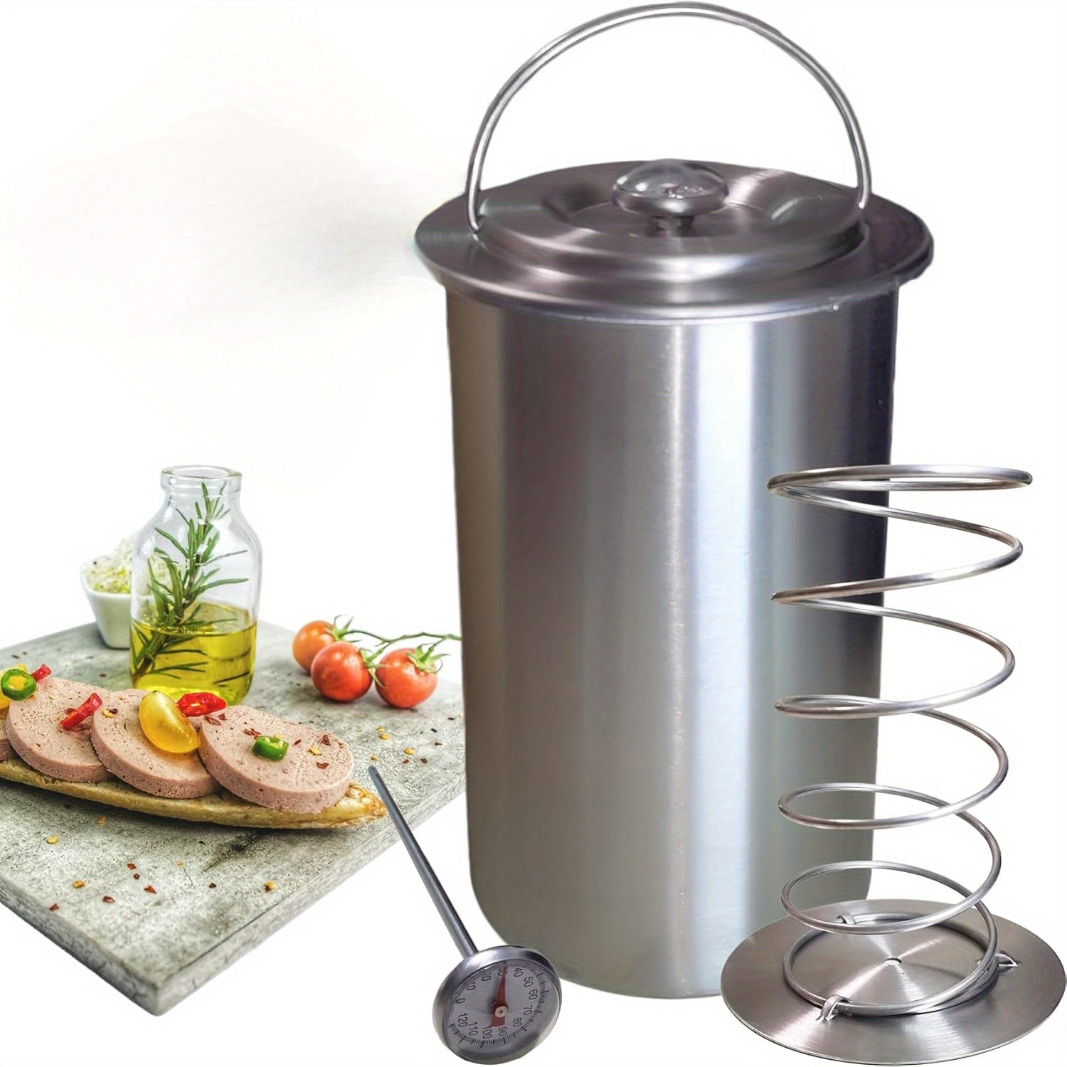 304 Stainless Steel Meat Pressing Barrel with Thermometer and Snap-On Lid