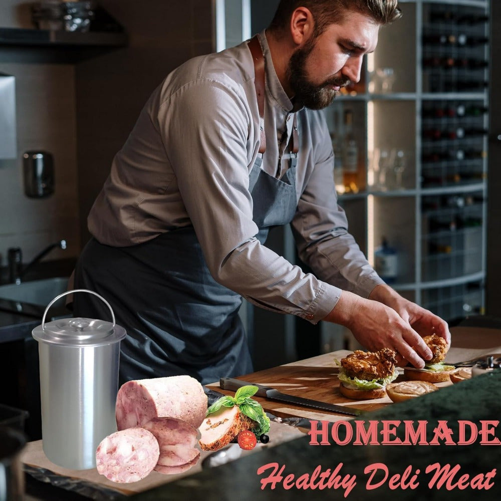 304 Stainless Steel Meat Pressing Barrel with Thermometer and Snap-On Lid