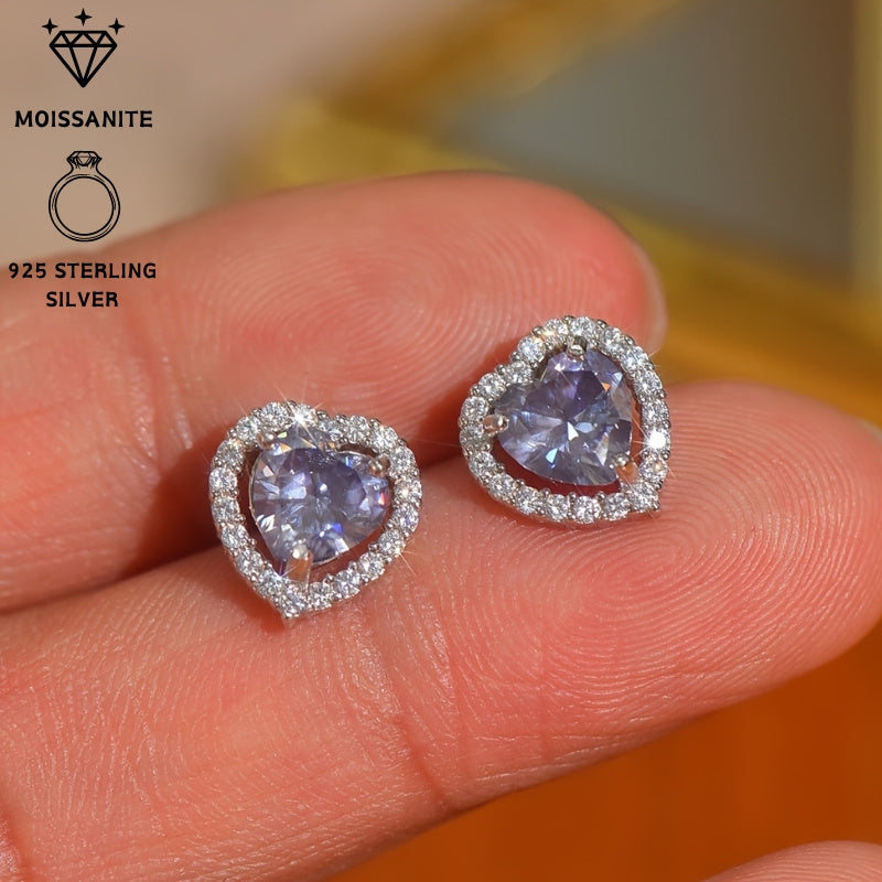 Heart-Shaped Moissanite Stud Earrings 18K Gold Plated Sterling Silver Vintage Style