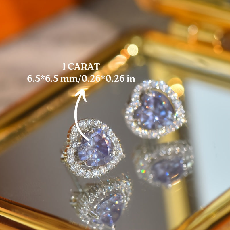 Heart-Shaped Moissanite Stud Earrings 18K Gold Plated Sterling Silver Vintage Style