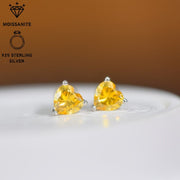 Yellow Heart-Shaped Moissanite Stud Earrings Sterling Silver Hypoallergenic Jewelry