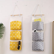 Waterproof Linen Hanging Storage Bag with 3-Tier Wall Mount and Wood Hanger