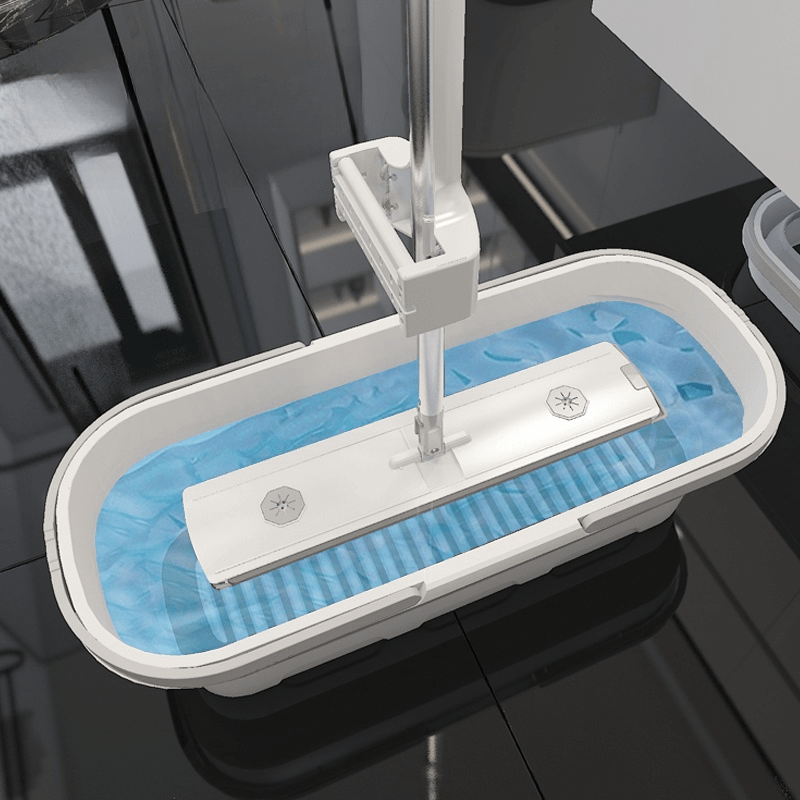 2-in-1 Flat Mop Set with Telescopic Handle Microfiber Pads and Bucket