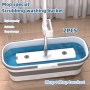2-in-1 Flat Mop Set with Telescopic Handle Microfiber Pads and Bucket