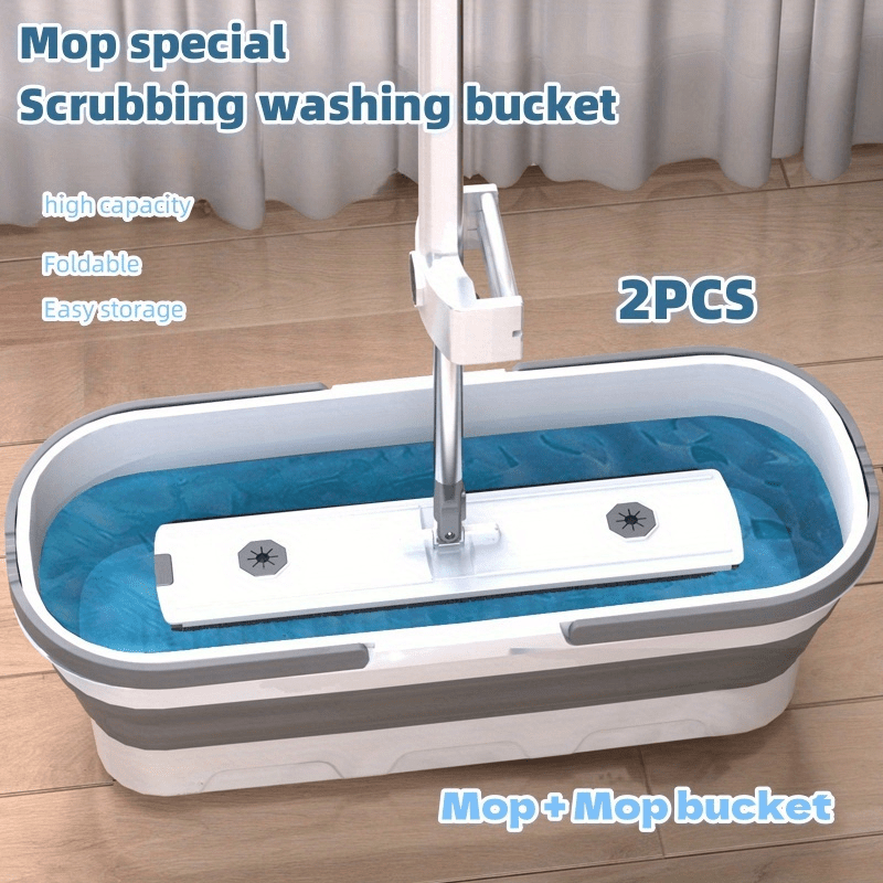2-in-1 Flat Mop Set with Telescopic Handle Microfiber Pads and Bucket